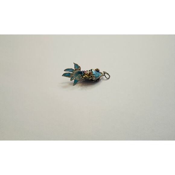 Vintage Blue Enamel Koi Fish Pendant Articulated Gilded - Picture 8 of 12